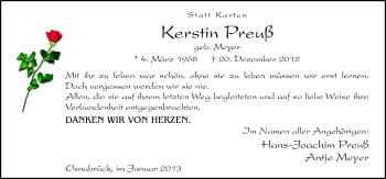 Traueranzeige von Kerstin Preuß von Neue Osnabrücker Zeitung GmbH & Co. KG