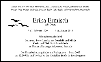 Traueranzeige von Erika Ermisch von Neue Osnabrücker Zeitung GmbH & Co. KG