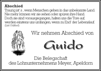 Traueranzeige von Guido  von Neue Osnabrücker Zeitung GmbH & Co. KG