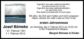 Traueranzeige von Josef Bömeke von Neue Osnabrücker Zeitung GmbH & Co. KG