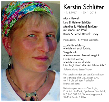 Traueranzeige von Kerstin Schlüter von Neue Osnabrücker Zeitung GmbH & Co. KG