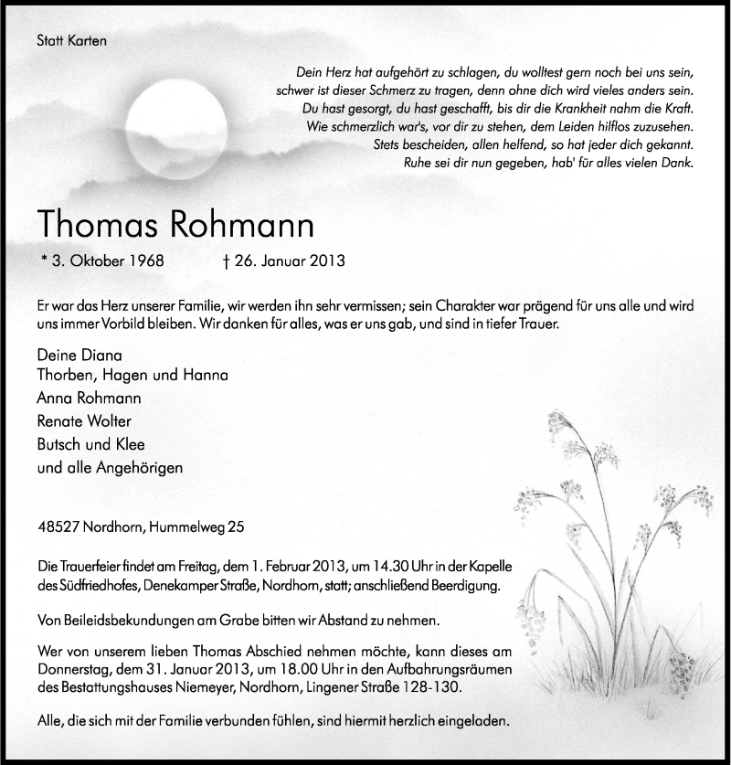  Traueranzeige für Thomas Rohmann vom 29.01.2013 aus Neue Osnabrücker Zeitung GmbH & Co. KG