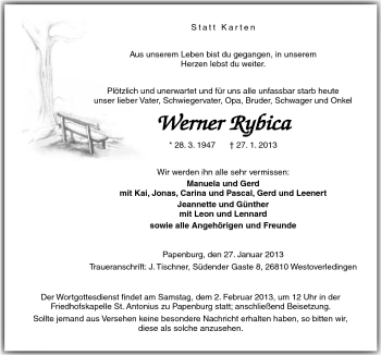 Traueranzeige von Werner Rybica von Neue Osnabrücker Zeitung GmbH & Co. KG