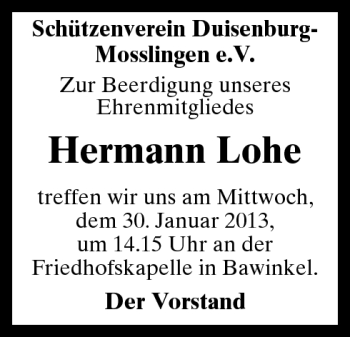 Traueranzeige von Hermann Lohe von Neue Osnabrücker Zeitung GmbH & Co. KG