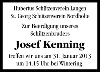 Traueranzeige von Josef Kenning von Neue Osnabrücker Zeitung GmbH & Co. KG