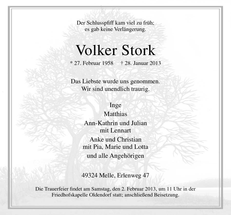  Traueranzeige für Volker Stork vom 30.01.2013 aus Neue Osnabrücker Zeitung GmbH & Co. KG