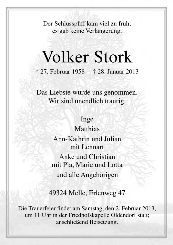  Traueranzeige für Volker Stork vom 30.01.2013 aus Neue Osnabrücker Zeitung GmbH & Co. KG