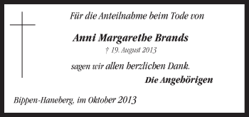 Traueranzeige von Anni Margarethe Brands von Neue Osnabrücker Zeitung GmbH & Co. KG