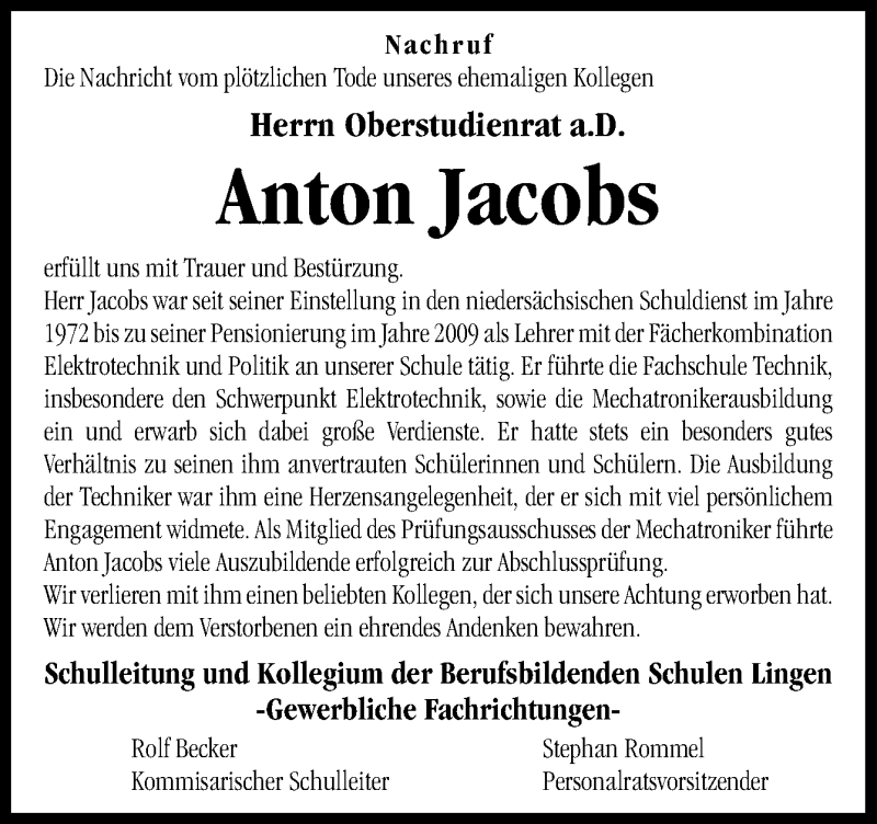  Traueranzeige für Anton Jacobs vom 05.10.2013 aus Neue Osnabrücker Zeitung GmbH & Co. KG