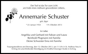 Traueranzeige von Annemarie Schuster von Neue Osnabrücker Zeitung GmbH & Co. KG