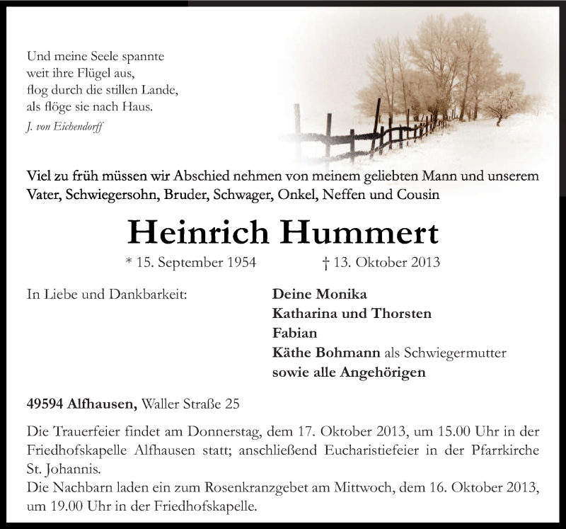 Traueranzeige für Heinrich Hummert vom 15.10.2013 aus Neue Osnabrücker Zeitung GmbH & Co. KG