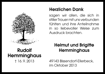 Traueranzeige von Rudolf Hemminghaus von Neue Osnabrücker Zeitung GmbH & Co. KG