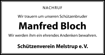 Traueranzeige von Manfred Bloch von Neue Osnabrücker Zeitung GmbH & Co. KG