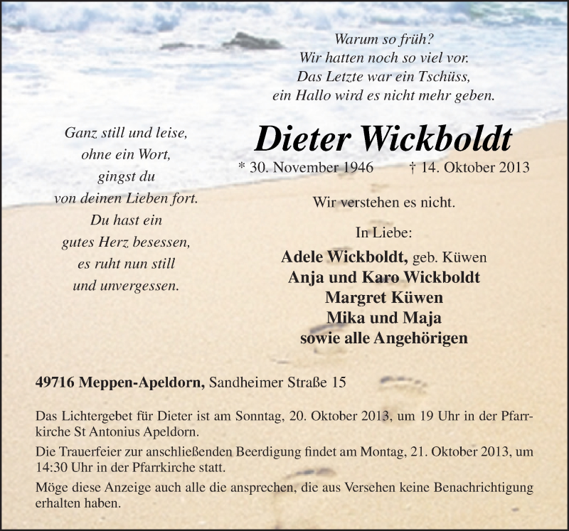  Traueranzeige für Dieter Wickboldt vom 16.10.2013 aus Neue Osnabrücker Zeitung GmbH & Co. KG