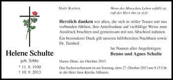 Traueranzeige von Helene Schulte von Neue Osnabrücker Zeitung GmbH & Co. KG