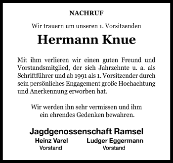 Traueranzeige von Hermann Knue von Neue Osnabrücker Zeitung GmbH & Co. KG