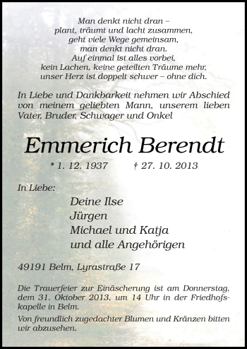 Traueranzeige von Emmerich Berendt von Neue Osnabrücker Zeitung GmbH & Co. KG