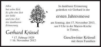 Traueranzeige von Gerhard Krüssel von Neue Osnabrücker Zeitung GmbH & Co. KG