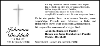 Traueranzeige von Johannes Bockholt von Neue Osnabrücker Zeitung GmbH & Co. KG