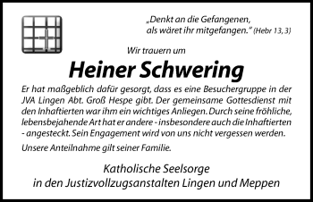 Traueranzeige von Heiner Schwering von Neue Osnabrücker Zeitung GmbH & Co. KG