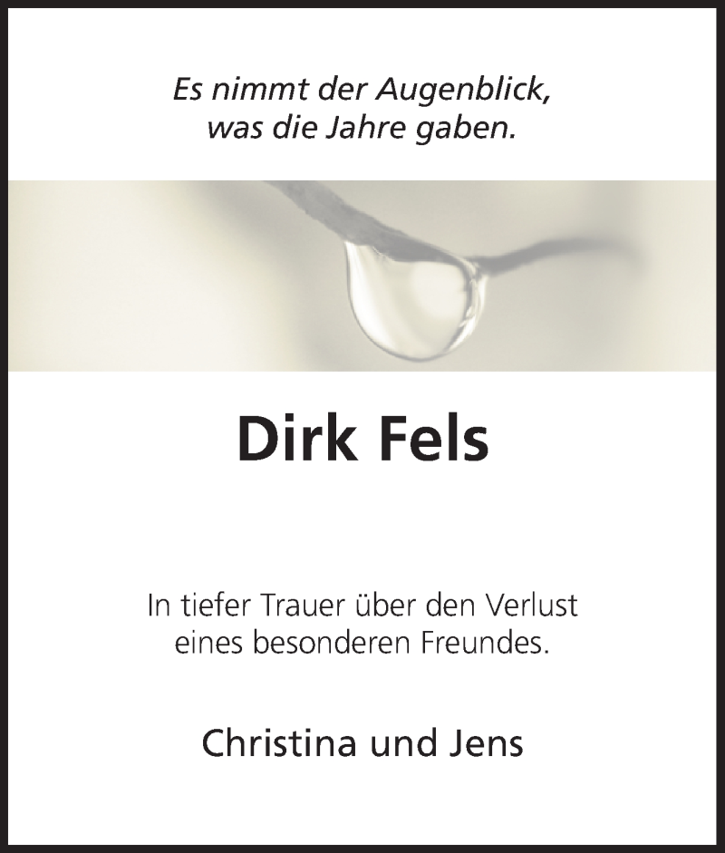  Traueranzeige für Dirk Fels vom 04.11.2013 aus Neue Osnabrücker Zeitung GmbH & Co. KG
