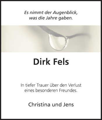 Traueranzeige von Dirk Fels von Neue Osnabrücker Zeitung GmbH & Co. KG