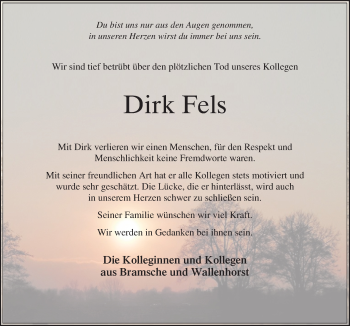Traueranzeige von Dirk Fels von Neue Osnabrücker Zeitung GmbH & Co. KG