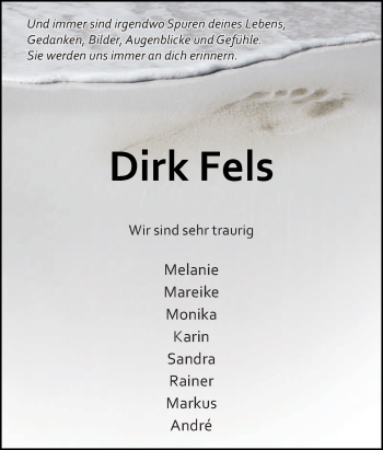 Traueranzeige von Dirk Fels von Neue Osnabrücker Zeitung GmbH & Co. KG