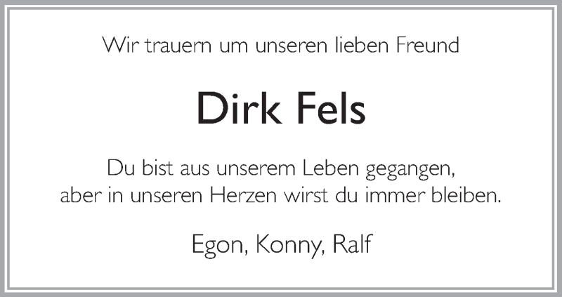  Traueranzeige für Dirk Fels vom 08.11.2013 aus Neue Osnabrücker Zeitung GmbH & Co. KG