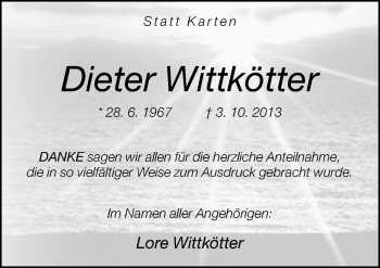 Traueranzeige von Dieter Wittkötter von Neue Osnabrücker Zeitung GmbH & Co. KG