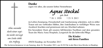 Traueranzeige von Agnes Stockel von Neue Osnabrücker Zeitung GmbH & Co. KG