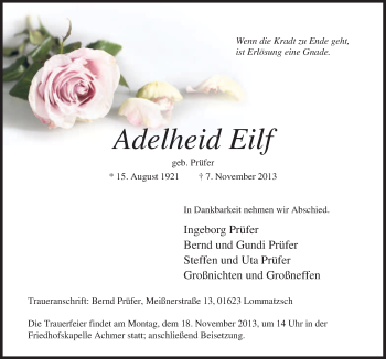Traueranzeige von Adelheid Eilf von Neue Osnabrücker Zeitung GmbH & Co. KG