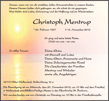 Traueranzeige von Christoph Mentrup von Neue Osnabrücker Zeitung GmbH & Co. KG