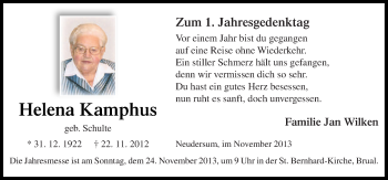 Traueranzeige von Helena Kamphus von Neue Osnabrücker Zeitung GmbH & Co. KG