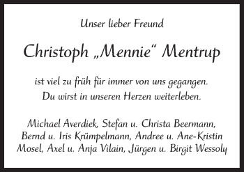 Traueranzeige von Christoph Mentrup von Neue Osnabrücker Zeitung GmbH & Co. KG