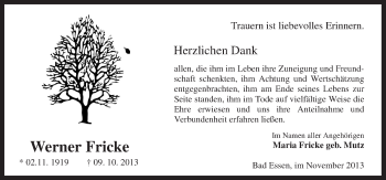 Traueranzeige von Werner Fricke von Neue Osnabrücker Zeitung GmbH & Co. KG