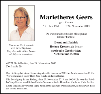 Traueranzeige von Marietheres Geers von Neue Osnabrücker Zeitung GmbH & Co. KG