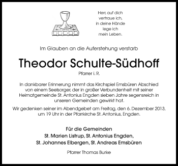 Traueranzeige von Theodor Schulte-Südhoff von Neue Osnabrücker Zeitung GmbH & Co. KG