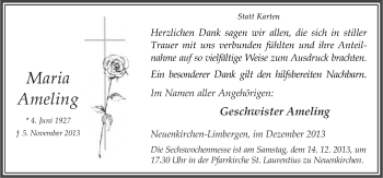 Traueranzeige von Maria Ameling von Neue Osnabrücker Zeitung GmbH & Co. KG