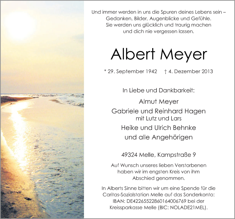  Traueranzeige für Albert Meyer vom 10.12.2013 aus Neue Osnabrücker Zeitung GmbH & Co. KG
