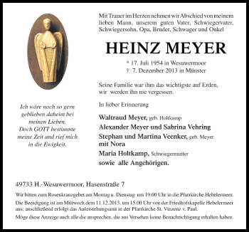 Traueranzeige von Heinz Meyer von Neue Osnabrücker Zeitung GmbH & Co. KG