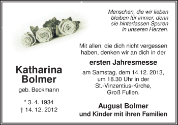 Traueranzeige von Katharina Bolmer von Neue Osnabrücker Zeitung GmbH & Co. KG