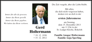 Traueranzeige von Gerd Holtermann von Neue Osnabrücker Zeitung GmbH & Co. KG