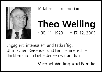 Traueranzeige von Theo Welling von Neue Osnabrücker Zeitung GmbH & Co. KG