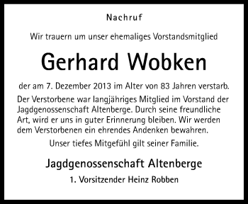 Traueranzeige von Gerhard Wobken von Neue Osnabrücker Zeitung GmbH & Co. KG