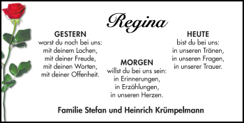 Traueranzeige von Regina  von Neue Osnabrücker Zeitung GmbH & Co. KG