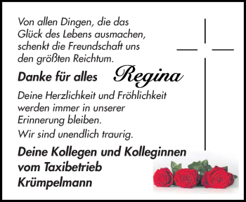 Traueranzeige von Regina  von Neue Osnabrücker Zeitung GmbH & Co. KG