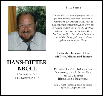 Traueranzeige von Hans-Dieter Kröll von Neue Osnabrücker Zeitung GmbH & Co. KG