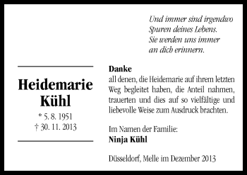 Traueranzeige von Heidemarie Kühl von Neue Osnabrücker Zeitung GmbH & Co. KG