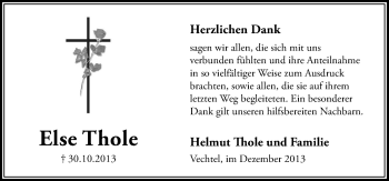 Traueranzeige von Else Thole von Neue Osnabrücker Zeitung GmbH & Co. KG